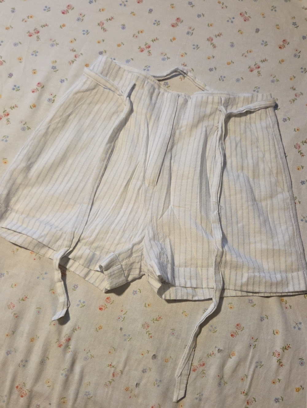 Mystree White with Light Blue Pinstripe Drawstring Athletic Shorts